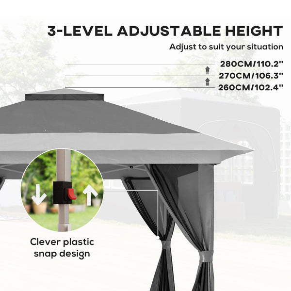 11.7' x 11.7' Pop Up Canopy Tent with Netting, UPF50+ Instant Party Tent Gazebo, Height Adjustable, with Wheeled Carry Bag and Sand Bags for Outdoor, Garden, Patio