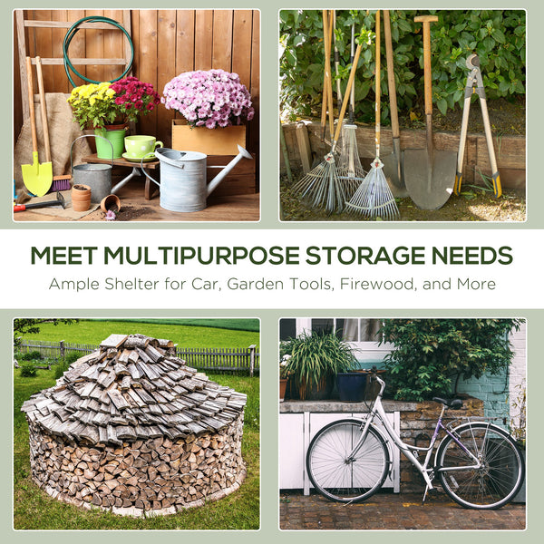 7.9' x 6.6' Garden Storage Tent, Heavy Duty Bike Shed, Patio Storage Shelter w/ Metal Frame and Double Zipper Doors, Green