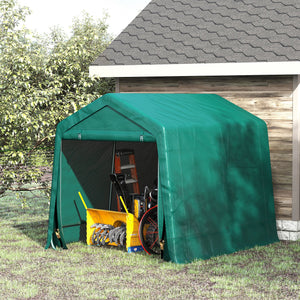 7.9' x 6.6' Garden Storage Tent, Heavy Duty Bike Shed, Patio Storage Shelter w/ Metal Frame and Double Zipper Doors, Green