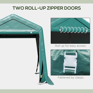 7.9' x 6.6' Garden Storage Tent, Heavy Duty Bike Shed, Patio Storage Shelter w/ Metal Frame and Double Zipper Doors, Green