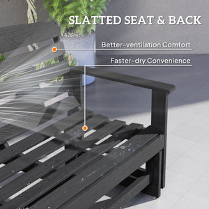 2-Person Outdoor Glider Bench Patio Double Swing Rocking Chair Loveseat w/ Slatted HDPE Frame for Backyard Garden Porch, Distressed Black