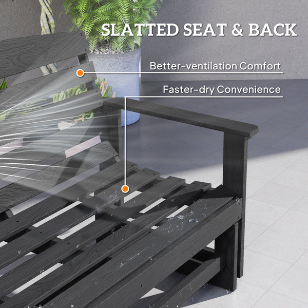 2-Person Outdoor Glider Bench Patio Double Swing Rocking Chair Loveseat w/ Slatted HDPE Frame for Backyard Garden Porch, Distressed Black