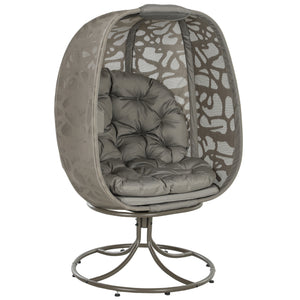 Swivel Egg Chair with Cushions, Foldable Basket Seat and Metal Frame, Indoor Outdoor Lounge Chair for Balcony, Poolside, Patio and Living Room, Sand Brown