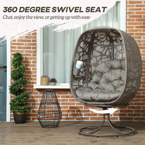 Swivel Egg Chair with Cushions, Foldable Basket Seat and Metal Frame, Indoor Outdoor Lounge Chair for Balcony, Poolside, Patio and Living Room, Sand Brown