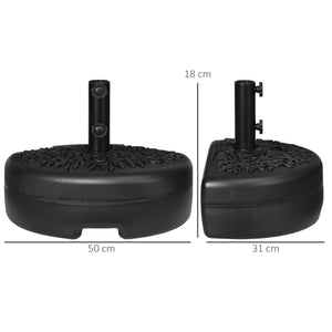 Half Round Umbrella Base, Half Patio Parasol Stand Holder for Deck, Garden, 18 kg Capacity Water or 21 kg Capacity Sand, Fit 3.8 cm or 4.8 cm Pole, Black