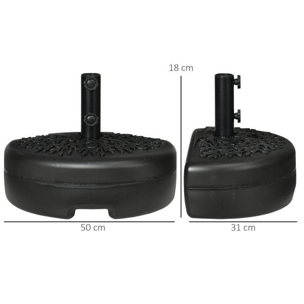 Half Round Umbrella Base, Half Patio Parasol Stand Holder for Deck, Garden, 18 kg Capacity Water or 21 kg Capacity Sand, Fit 3.8 cm or 4.8 cm Pole, Black