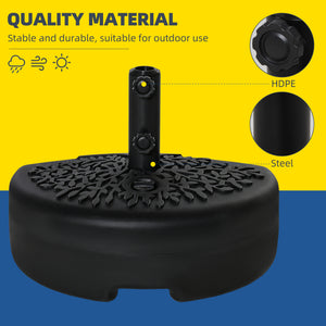 Half Round Umbrella Base, Half Patio Parasol Stand Holder for Deck, Garden, 18 kg Capacity Water or 21 kg Capacity Sand, Fit 3.8 cm or 4.8 cm Pole, Black