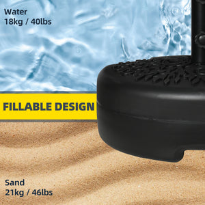 Half Round Umbrella Base, Half Patio Parasol Stand Holder for Deck, Garden, 18 kg Capacity Water or 21 kg Capacity Sand, Fit 3.8 cm or 4.8 cm Pole, Black