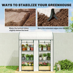 3 Tier Mini Greenhouse, 56.3" x 18.1" x 65" Small Portable Greenhouse with 2 Roll-up Doors, Garden Plant Growhouse with PE Cover for Indoor Outdoor, White