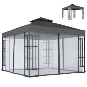 10'x10' Garden Gazebo Patio Canopy Portable Party Event Backyard w/ Mosquito Netting, Dark Grey