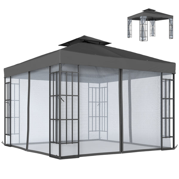 10'x10' Garden Gazebo Patio Canopy Portable Party Event Backyard w/ Mosquito Netting, Dark Grey