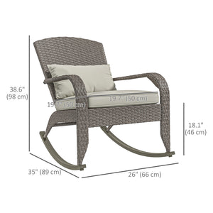 Outdoor Wicker Adirondack Rocking Chair, Patio Rattan Rocker Chair with High Back, Seat Cushion and Pillow for Garden, Porch, Balcony, Cream White