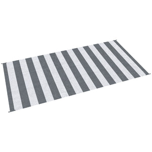 Reversible Outdoor RV Rug, 9' x 18' Patio Floor Mat with Carry Bag, Outdoor Carpet for Backyard, Deck, Picnic, Beach, Camping, Striped, Grey and White