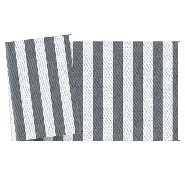 Reversible Outdoor RV Rug, 9' x 18' Patio Floor Mat with Carry Bag, Outdoor Carpet for Backyard, Deck, Picnic, Beach, Camping, Striped, Grey and White