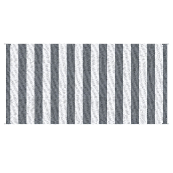 Reversible Outdoor RV Rug, 9' x 18' Patio Floor Mat with Carry Bag, Outdoor Carpet for Backyard, Deck, Picnic, Beach, Camping, Striped, Grey and White