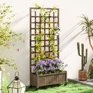 Wooden Trellis Planter, Raised Beds for Garden with Wheels and Drainage Holes, Privacy Screen Planter Box to Grow Vegetables, Herbs and Flowers for Garden, Patio, Deck, Brown