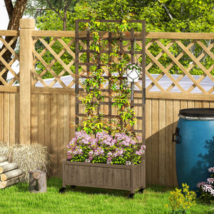 Wooden Trellis Planter, Raised Beds for Garden with Wheels and Drainage Holes, Privacy Screen Planter Box to Grow Vegetables, Herbs and Flowers for Garden, Patio, Deck, Brown