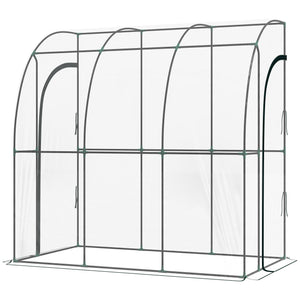 Walk-In Greenhouse with Zipped Roll Up Doors, Lean-to Small Greenhouse with Plastic Cover and Sloping Top for Flowers, Vegetables and Herbs, 214cm x 118cm x 212cm, Clear