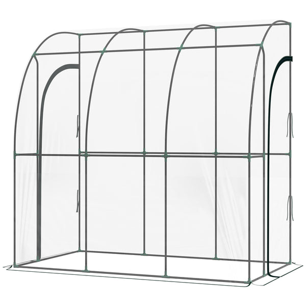 Walk-In Greenhouse with Zipped Roll Up Doors, Lean-to Small Greenhouse with Plastic Cover and Sloping Top for Flowers, Vegetables and Herbs, 214cm x 118cm x 212cm, Clear