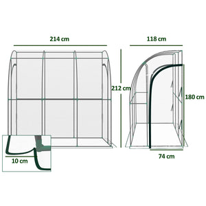 Walk-In Greenhouse with Zipped Roll Up Doors, Lean-to Small Greenhouse with Plastic Cover and Sloping Top for Flowers, Vegetables and Herbs, 214cm x 118cm x 212cm, Clear