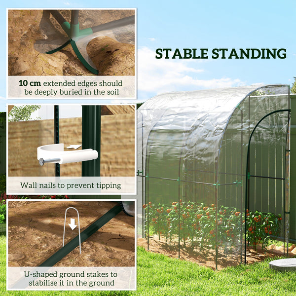 Walk-In Greenhouse with Zipped Roll Up Doors, Lean-to Small Greenhouse with Plastic Cover and Sloping Top for Flowers, Vegetables and Herbs, 214cm x 118cm x 212cm, Clear