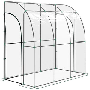 Walk-In Greenhouse with Zipped Roll Up Doors, Lean-to Small Greenhouse with Plastic Cover and Sloping Top for Flowers, Vegetables and Herbs, 214cm x 118cm x 212cm, Clear