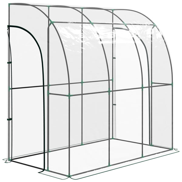 Walk-In Greenhouse with Zipped Roll Up Doors, Lean-to Small Greenhouse with Plastic Cover and Sloping Top for Flowers, Vegetables and Herbs, 214cm x 118cm x 212cm, Clear