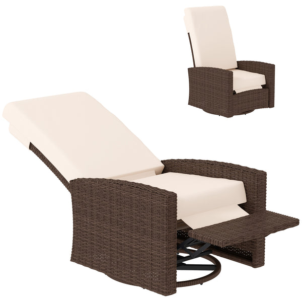 PE Rattan Outdoor Swivel Chair with 360° Swivel, Wicker Patio Chair with Footrest, Soft Cushion and Armrest for Patio, Garden, Backyard, Cream White