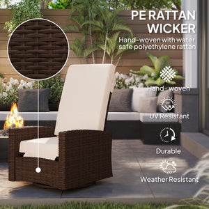 PE Rattan Outdoor Swivel Chair with 360° Swivel, Wicker Patio Chair with Footrest, Soft Cushion and Armrest for Patio, Garden, Backyard, Cream White