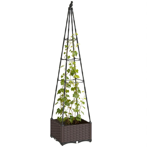 Raised Bed for Garden, Raised Garden Bed Planter Box with Trellis and Self Watering, Tomato Cage with Drainage Holes and Plugs for Climbing Plants Flowers Vegetable Herbs, 40 x 40 x 175 cm