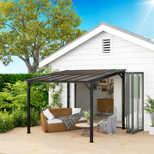 10' x 10' Outdoor Pergola with UPF 50+ and Waterproof Polycarbonate Roof, Wall-Mounted / Free Standing Hardtop Gazebo, Wind-resistant for Patio Deck Backyard, Dark Grey