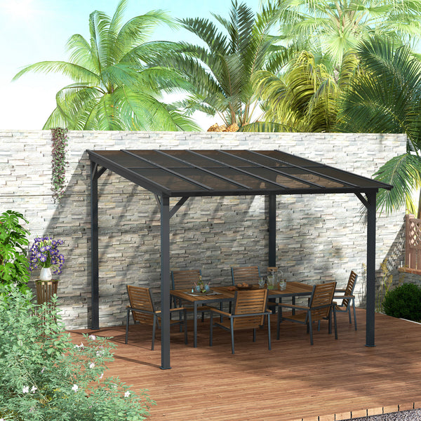 10' x 10' Outdoor Pergola with UPF 50+ and Waterproof Polycarbonate Roof, Wall-Mounted / Free Standing Hardtop Gazebo, Wind-resistant for Patio Deck Backyard, Dark Grey
