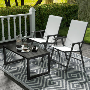 Aluminum Outdoor Coffee Table, 35" Patio Coffee Table with Slatted Tabletop and Adjustable Foot Pads for Garden, Lawn, Balcony, Black
