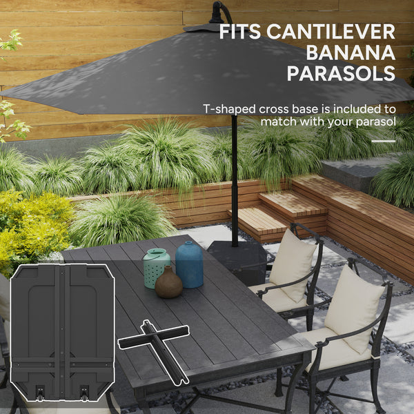 90kg Cantilever Parasol Base with Wheels, Water and Sand Filled Umbrella Stand Weights for Garden Banana Parasol with T-shaped Cross Base and Handle, Black