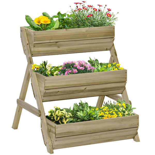 3 Tier 66L Raised Garden Bed Wooden Elevated Planter Box Kit for Flower, Vegetable, Herb, 65 x 75 x 76cm, Green