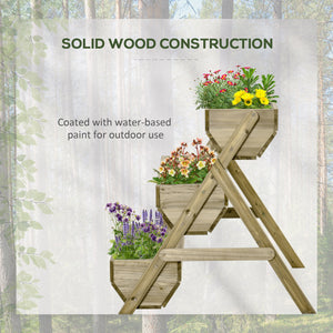 3 Tier 66L Raised Garden Bed Wooden Elevated Planter Box Kit for Flower, Vegetable, Herb, 65 x 75 x 76cm, Green