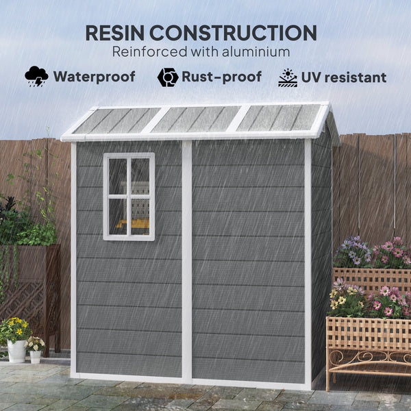 4 x 6ft Garden Shed, Plastic Shed with Floor, Window, Lockable Door and Vents, Resin Tool Shed for Outdoor Patio Storage, Zero Maintenance, Grey