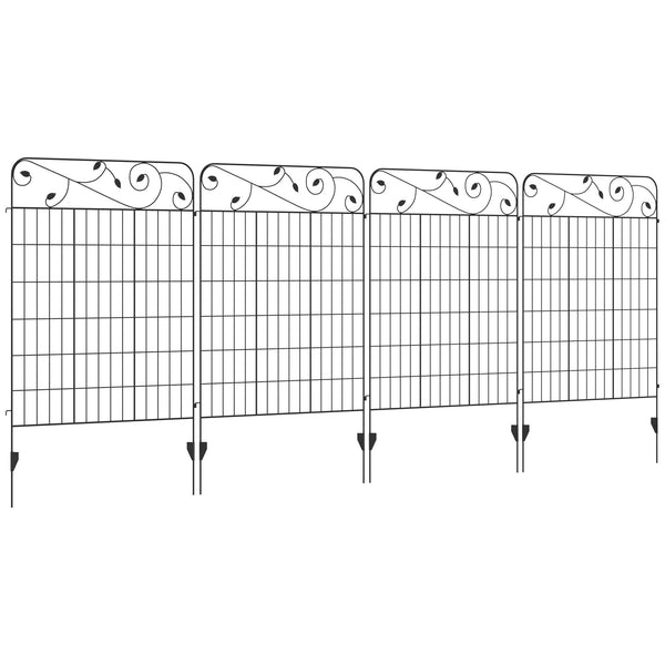 Garden Fence, 4 Pack Metal Fence Panels, 11.5' Animal Barrier & Decorative Border Flower Edging for Yard, Landscape, Patio, Outdoor Décor, 43" H, Square Vines