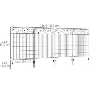 Garden Fence, 4 Pack Metal Fence Panels, 11.5' Animal Barrier & Decorative Border Flower Edging for Yard, Landscape, Patio, Outdoor Décor, 43" H, Square Vines