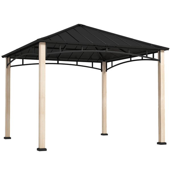 3 x 3(m) Hardtop Gazebo Canopy with Galvanised Metal Roof, Garden Gazebo Permanent Pavilion with Wood Grain Strong Columns and Top Hook for Patio, Deck