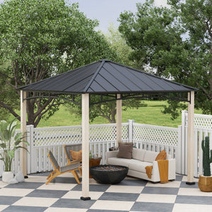 3 x 3(m) Hardtop Gazebo Canopy with Galvanised Metal Roof, Garden Gazebo Permanent Pavilion with Wood Grain Strong Columns and Top Hook for Patio, Deck