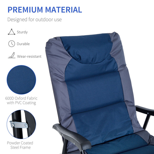 2pc Patio Foldable Rocking Chair Set w/ Soft Padded Seat, Backrest, and Headrest for park, backyard, garden, Navy Blue