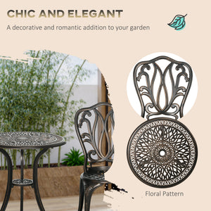 3 Piece Garden Bistro Set, Cast Aluminium Outdoor Furniture Set with Umbrella Hole for Balcony, Porch, Patio, Bronze Tone