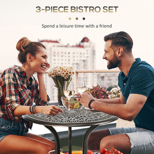 3 Piece Garden Bistro Set, Cast Aluminium Outdoor Furniture Set with Umbrella Hole for Balcony, Porch, Patio, Bronze Tone