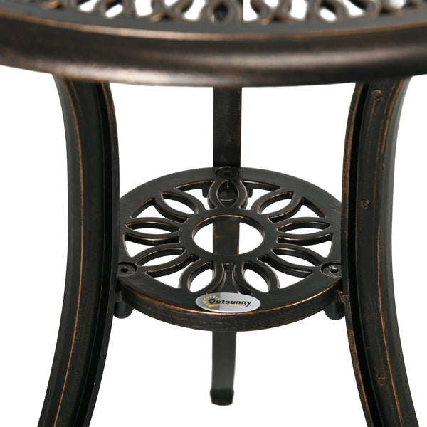 3 Piece Garden Bistro Set, Cast Aluminium Outdoor Furniture Set with Umbrella Hole for Balcony, Porch, Patio, Bronze Tone
