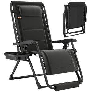 Zero Gravity Lounger Chair, Padded Folding Reclining Patio Chair with Cup Holder, Detachable Headrest, Extra Wide Seat, 400 LBS Capacity for Pool, Camping, Black