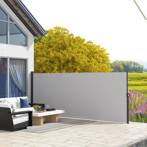 13' x 6' Retractable Side Awning, Garden Privacy Screen Divider, Full Cassette Windbreaker for Hot Tub, Balcony, Terrace, Pool, Light Grey