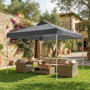 9.8' x 9.8' Pop Up Canopy, Waterproof Canopy Tent for Parties, Garden, BBQs, Easy Setup Instant Shelter and Garden Gazebo with Carrying Bag, Stakes and Ropes, Dark Grey