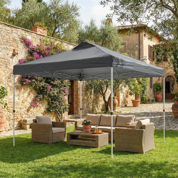 9.8' x 9.8' Pop Up Canopy, Waterproof Canopy Tent for Parties, Garden, BBQs, Easy Setup Instant Shelter and Garden Gazebo with Carrying Bag, Stakes and Ropes, Dark Grey