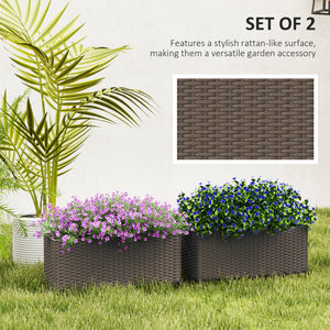 2 Pack Railing Planter Box, 20 Inch Hanging Flower Pots with Hooks and Drainage Hole, Rectangular Planters for Fence, Balcony, Garden, Patio, Rattan Look, Brown